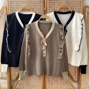 HELENA TOP KNITS ATASAN SWEATER RAJUT KANCING PITA WANITA