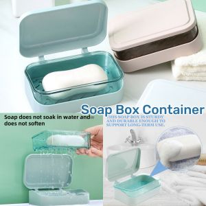 Soap Box Drain With Lid Plastic Soaps Holder Waterproof Dustproof Drain Soap Dish Box Bathroom Tools