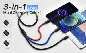 3 in 1 USB Cable Multi Charging Cable Nylon Braided Fast Charging Cord with Type-C Micro USB and IP Port