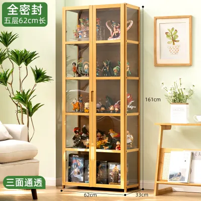 Display Cabinet 2 Doors 4/5 Layers Three Sided Transparency Display Organizer Bookshelf Wooden Bookcase Cabinet shelves