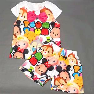 SETELAN ANAK PEREMPUAN BLOUSE CELANA PENDEK JACQUARD TSUM TSUM
