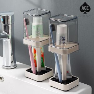 Bathroom Dustproof Toothbrush Holder with Cover Box Multi-Functional Toothpaste Bracket for Family