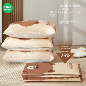 (2 ชิ้น) ถุงสูญญากาศแบบซิปล็อค Line Friends ของแท้ 100% ถุงสูญญากาศสำหรับจัดเก็บของเดินทาง ถุงบีบอัดแบบหนา ซีลแน่นหนา ไม่รั่วซึม LFB149