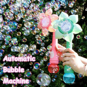 Handheld Sunflower Bubble Machine Toy Snow Wand 10-Hole Fully Automatic Bubble Machine with Lights