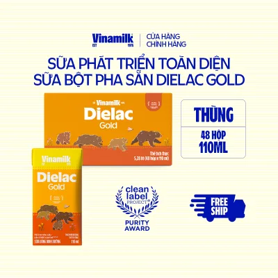 Thùng 48 hộp sữa bột pha sẵn Vinamilk Dielac Gold 110ml - Sữa nước hỗ trợ phát triển trí não của trẻ tăng cân chiều cao (Sữa dành cho trẻ em trên 1 tuổi)