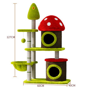 Multi-layer Cat Scratching Post Colorful Mushroom Sisal Bucket Cat Climbing Frame Cat Bed Cat Tree All-In-One Mushroom Tree Hole Cat Toy