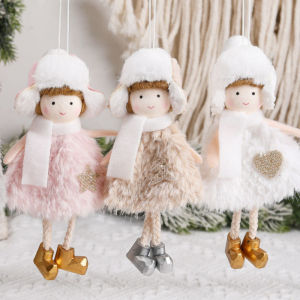 Lovely Pink Plush Christmas Angel Girl Doll Oranments Xmas Tree Hanging Pendants Merry Christma Decor Gifts Happy 2024 Noel