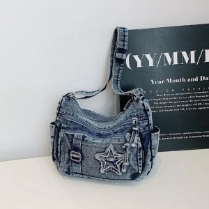 MOODS Trendy Jeans Shoulder Hobo Bags For Women Denim Multi Pockets Big Capacity Cross Body Messenger Bag With Adjustable Strap2026