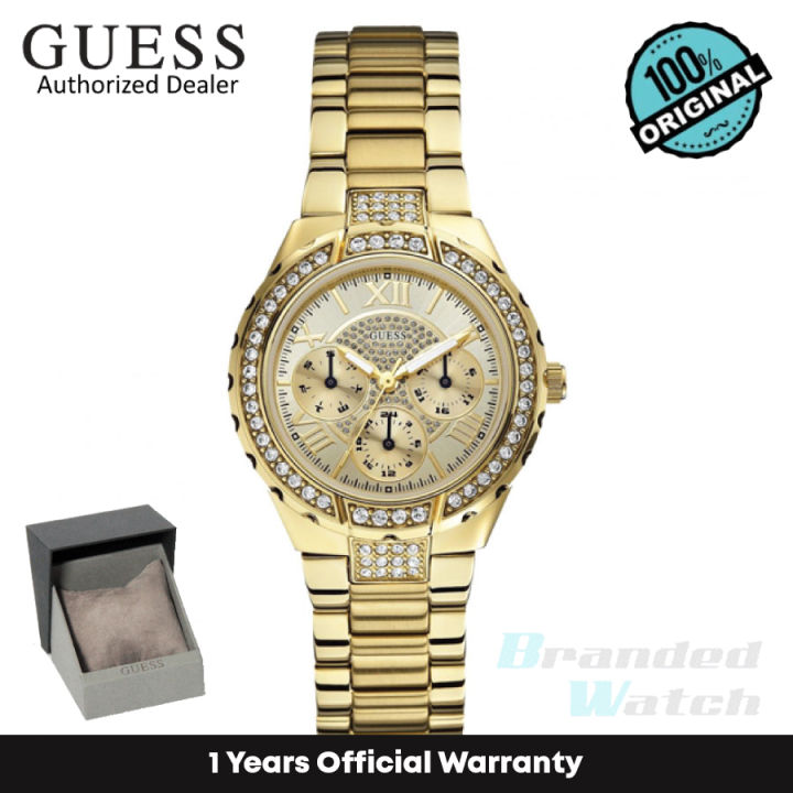 Official Warranty Guess W0111L2 Women s Chronograph Quartz 36mm Gold Dial Gold Stainless Steel Strap Watch watch for women jam tangan perumpuan guess watch for women guess watch women watch Lazada