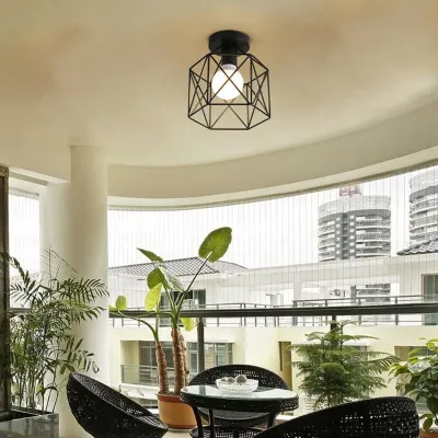 Ceiling Light 3PCS Industrial Retro Design Chandelier Geometric Minimalist Creative Pendant Light Square Cage Lampshade Anti-Rust and Wear-Resistant for Dinning Living Room Bedroom Bar Corridor Entrance Cafe Decorative Lamp