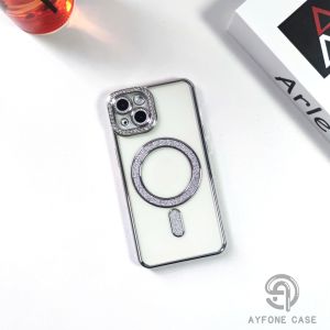 RHINE STONES WITH LENS PROTECTOR CASE CASING MAGNETIC MAGSAFE FOR IPHONE 13 13PRO 13PROMAX 14 14PRO 14PROMAX 15 15PRO 15PROMAX PLATING GLITTER SOFT CASE SHOCKPROOF BACK COVER - AYFONE CASE AF-028