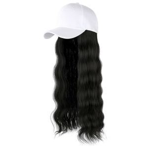 IVAOU Party Adjustable Invisible Hair Accessories Water Wave Girls Women Brown Female Long Wavy Synthetic Wig Baseball Cap Curly Hair Wig Black White Baseball Cap Hair Heat Resistant Fiber