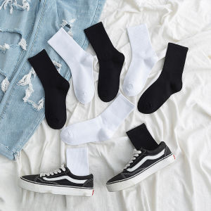 1 Pair Autumn New Trend Ins Korean Solid Black White Cotton Crew Socks Boys Girls Casual Running Socks Couple Athletic Socks