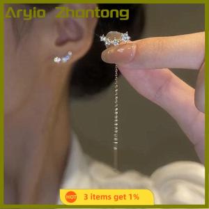 Aryio Trendy Long Wire Tassel Thread Chain Climb Star Heart Beads Pendants Drop Earrings Womens Straight Hanging Earrings Jewelry