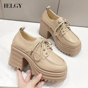 IELGY womens british style thick bottom heightening small leather shoes