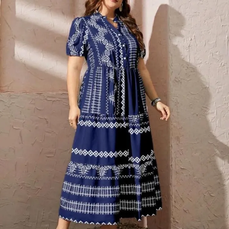 Fashion plus size chinese collar maxi dress collar kurti neck dress Chiffon  Cotton Casual Maxi Dress Short Sleeve Graphic Print Kurti Maxi Dresses For  Large To Xl Frame - Lazada | Lazada PH