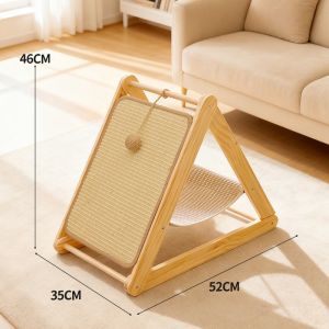 Wooden Cat Scratching Post with Hammock Sisal Scratching Board for Indoor Cat Posts Cat Tree One Step Assembled