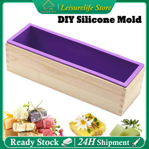 Rectangular DIY Silicone Soap Mold With Wooden Box for Cake Bread Baking Pudding Jelly