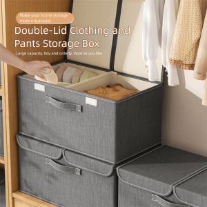 SKYJS Foldable Closet Storage Container Reinforced Handles Dustproof Lid Fabric Storage Bins Sturdy Large Capacity Clothing Storage Box Toys Storage