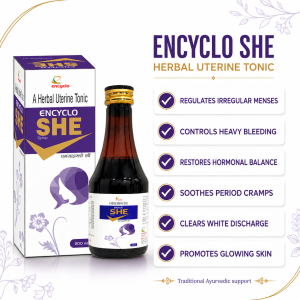 Encyclo SHE Syrup 200ml | Premium Ayurvedic Uterine Tonic For Women | Regulates Irregular Menses & Restores Hormonal Balance | Controls Heavy Bleeding & Soothes Period Cramps | Clears White Discharge & Promotes Glowing Skin