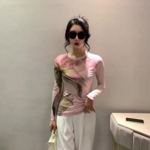 AMMIN หวานๆ แฟชั่นคอกลมสำหรับผู้หญิง Sablon Bunga เสื้อยืดผ้าฝ้ายสไตล์เกาหลีลำลองใส่สบายสีทองสดใสไซส์ใหญ่พิเศษ เสื้อเบลาส์สูงสุดหรูสีชมพูฤดูใบไม้ผลิ/ฤดูร้อน 2024