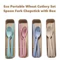 ** Use OPP packaging **  Portable Wheat Cutlery Set Travel Spoon Fork Chopstick Box. 