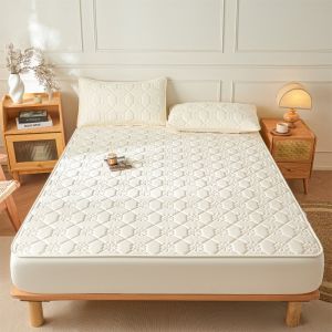 Thickened Washable Cotton Fittedsheet Simple Solid Color Mattress Protector Single/Super Single/Double/Queen/King Size Pillowcase