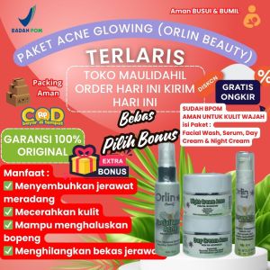 Orlin Beauty Skincare Paket Acne Glowing Platinum Membantu Mencerahkan Wajah Kulit Sensitif Bekas Berjerawat Flek Hitam Skincare BPOM