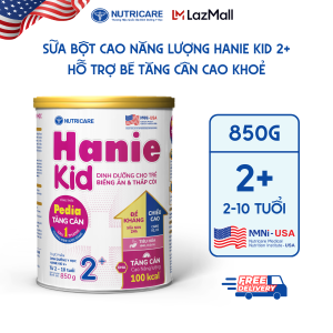 Sữa Bột Nutricare HANIE KID 2+ Trẻ Suy Dinh Dưỡng Biếng Ăn Thấp Còi Sữa Non 24h Cao Năng Lượng Từ 2-10 Tuổi (Lon 850G)