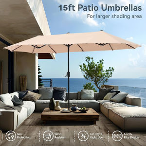 Double-Sided Patio Umbrella with Base 15ft Extra Large Outdoor Umbrella Market Parasol Umbrella Garden Beach Umbrella
