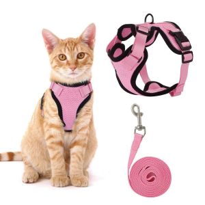 ER52858 Escape Proof Cat Harness and Leash Soft Breathable Mesh Dog Harness Pet Walking Lead Leash Polyester Cat Harness Vest Outdoor