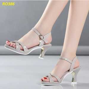 Giày sandal nữ đẹp hở mũi 7cm hàng hiệu rosata hai màu đen xám thời trang cao cấp ro386