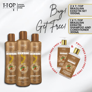 Cacau Brazilian Hair Keratin Set 1000ml with Free keratin Sulfate Shampoo & Conditioner by T-Top