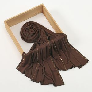 WANGCAI Mềm mại Khăn hijab đính đá Thiết kế đơn giản Màu đơn sắc Khăn trùm đầu Jersey Thời trang Vải cotton modal Ống xả dài Dành cho phụ nữ