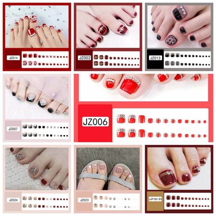 BOBO MISS Summer Diamond Rhinestone Feet Artificial Nails Manicure Fake ...