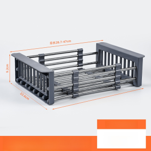 วัสดุสแตนเลส ตะกร้าเก็บของ ตะกร้าระบายน้ำอ่างล้างจาน ไม่ง่ายที่จะเปลี่ยนรูป หนาขึ้น การใช้งานที่ยืดหยุ่น พับเก็บได้ ชั้นวางของในครัว ชั้นวางท่อระบายน้ำสแตนเลสในครัว สะดวก