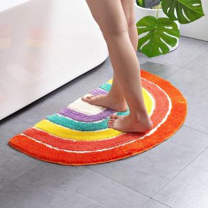 Rainbow Bath Rug Semicircle Bathroom Mat Soft Non Slip Microfiber Absorbent Bath Mat Floor RugEntrance Door Mat Carpet for Bathroom Room Decor 50x80cm