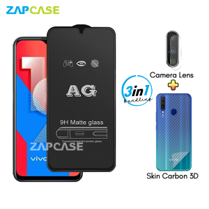 Vivo Y19 PAKET 3in1 Tempered Glass Anti Glare Free Camera Lens dan Skin Carbon