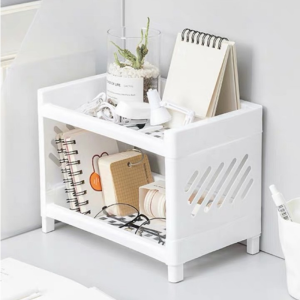 ชั้นวางของพลาสติก 2 ชั้น ชั้นวางอเนกประสงค์ขนาดเล็ก ชั้นเก็บของ ถอดประกอบได้