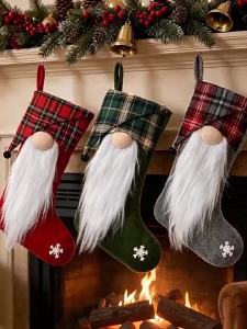 Sacesr Large Capacity Christmas Stockings Elk Santa Claus Christmas Hanging Sock Cartoon Snowman Xmas Tree Hanging Decoration 9Q4T2