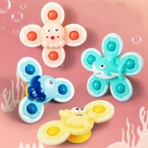 FLUTE 2 To 4 Years Kids Gifts Cute Baby Shower Toy Boy Children Spin Sucker Gyroscope Sensory Learn Montessori Suction Cup Toy Baby Spin Top Bath Toys Finger Spinner Bathing Sucker Spinner