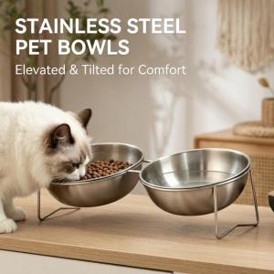 Stainless Steel Pet Feeding Bowl Elevated Pet Bowl Removable Design Neck-Protecting Cat Bowl & Dog Bowl