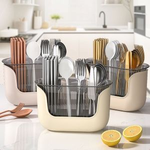 APRICOT Multifunction Cutlery Drain Rack 3 Grids Anti Slip Utensil Drying Rack Nordic Durable Chopstick Fork Spoon Organizer Home
