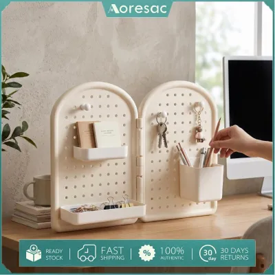Aoresac Pegboard Giá xếp đồ treo tường nhiều mục đích nhựa Pegboard giá lưu trữ với 2 móc dính lưu trữ phụ kiện cho góc tường bàn