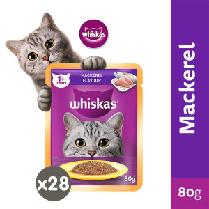 WHISKAS Adult Wet Cat Food Pouch Mackerel Flavor 80g (28-Pack)