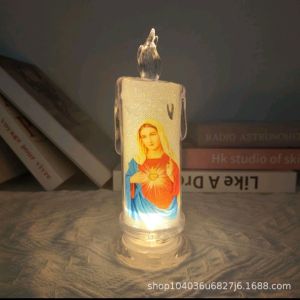 Lampu LED elektrik bentuk lilin Motif Tuhan Yesus Bunda Maria