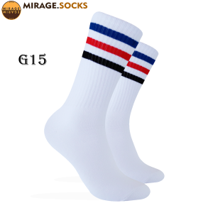 Kaos Kaki Oldschool Motif Garis 3stripe Biru-Merah-Hitam (4LAYER BENANG) No. G15