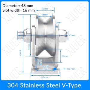 48mm/68mm 304 Stainless Steel V Type Groove Wheel Pulley Wall-Mounted Double Bearing Silent Pulley