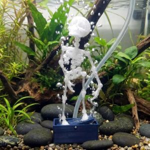 ROIO Plastic Dancing Skeleton Aquarium Bubbler 3D Printed Air Driven Fish Tank Dance Skull Ornament Creative Gothic Dynamic Skeleton Bubbler Halloween Decor