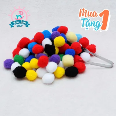 SET Pom Pom size ĐẠI 120 quả cho bé vận động tinh Phát triển xúc giác Cầm nắm Phân biệt màu sắc cho bé